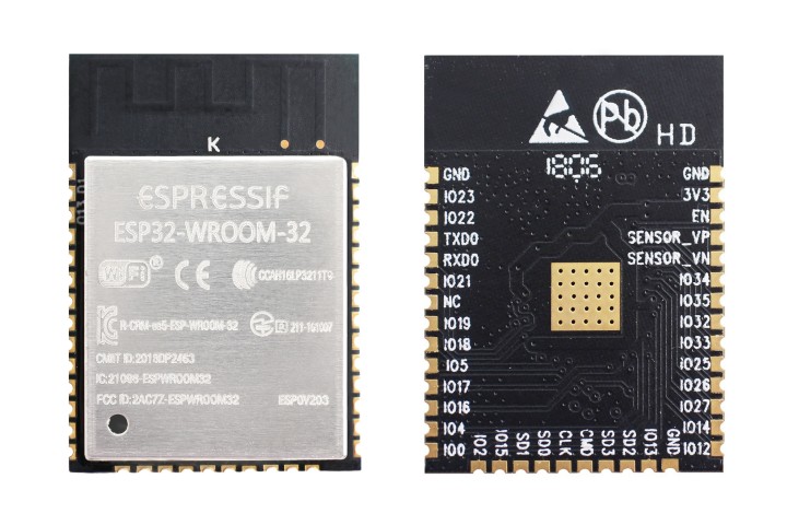 esp32-wroom-32-front-back ESP32 e suas versões