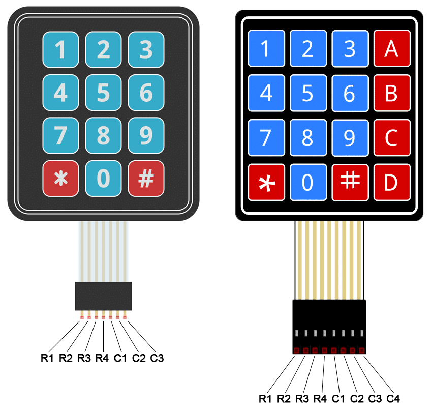 Arduino-Keypad-Tutorial-4X4-and-3X4-Keypad-Pin-Diagram PCF8574 - I²C para LCD